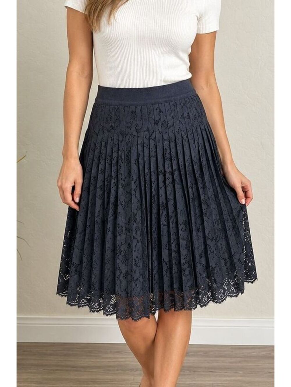 Ann Taylor Black Pleated Lace A-Line Skirt Size 6 Floral Dark Feminine Midi